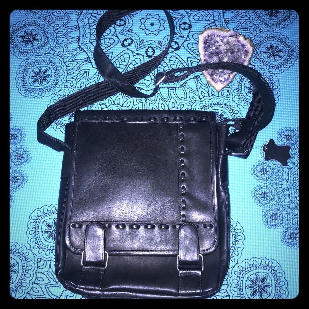 🦋 Handmade black leather 🔥Men crossbody bag 💼
